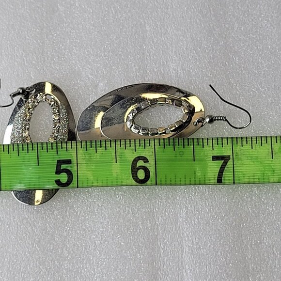 Silver Tone Drop Oval Earrings - Picture 10 of 12